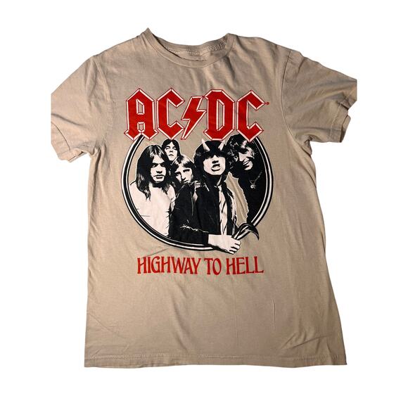 Vintage AC/DC Highway to Hell Concert T-Shirt - Small Classic Rock & Roll tan - Picture 1 of 9